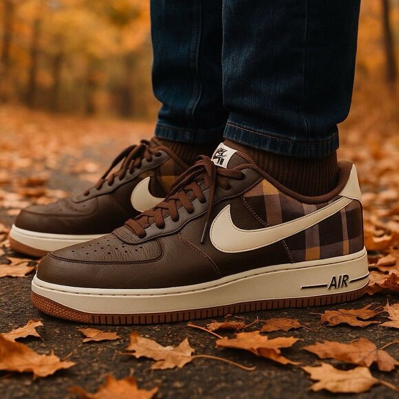 Nike Air Force 1 '07 LX Sneakers Brown Plaid Cacao US 15 Fall Streetwear Rare - Picture 1 of 12